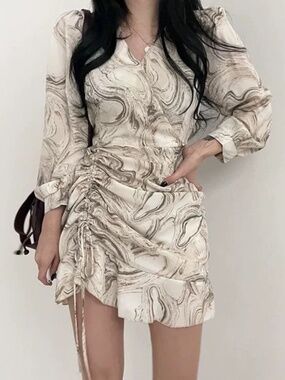 Marble Print Ruched Mini Dress Size S